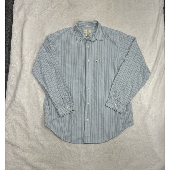 Polo Jeans Ralph Lauren Button Up Shirt Men's Size Large Blue Striped Cotton - Picture 1 of 7